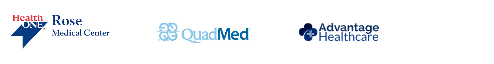 Rose Medica Center, Quad Med, and Advantage Healthcare logos
