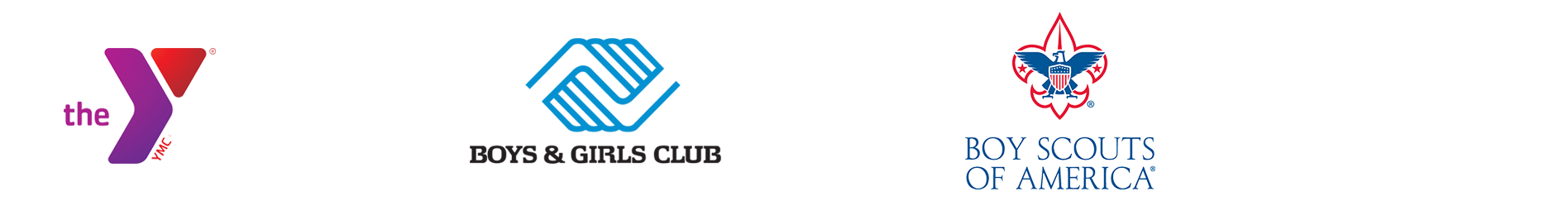 YMCA, Boys & Girls Club, and Boy Scouts of America logos
